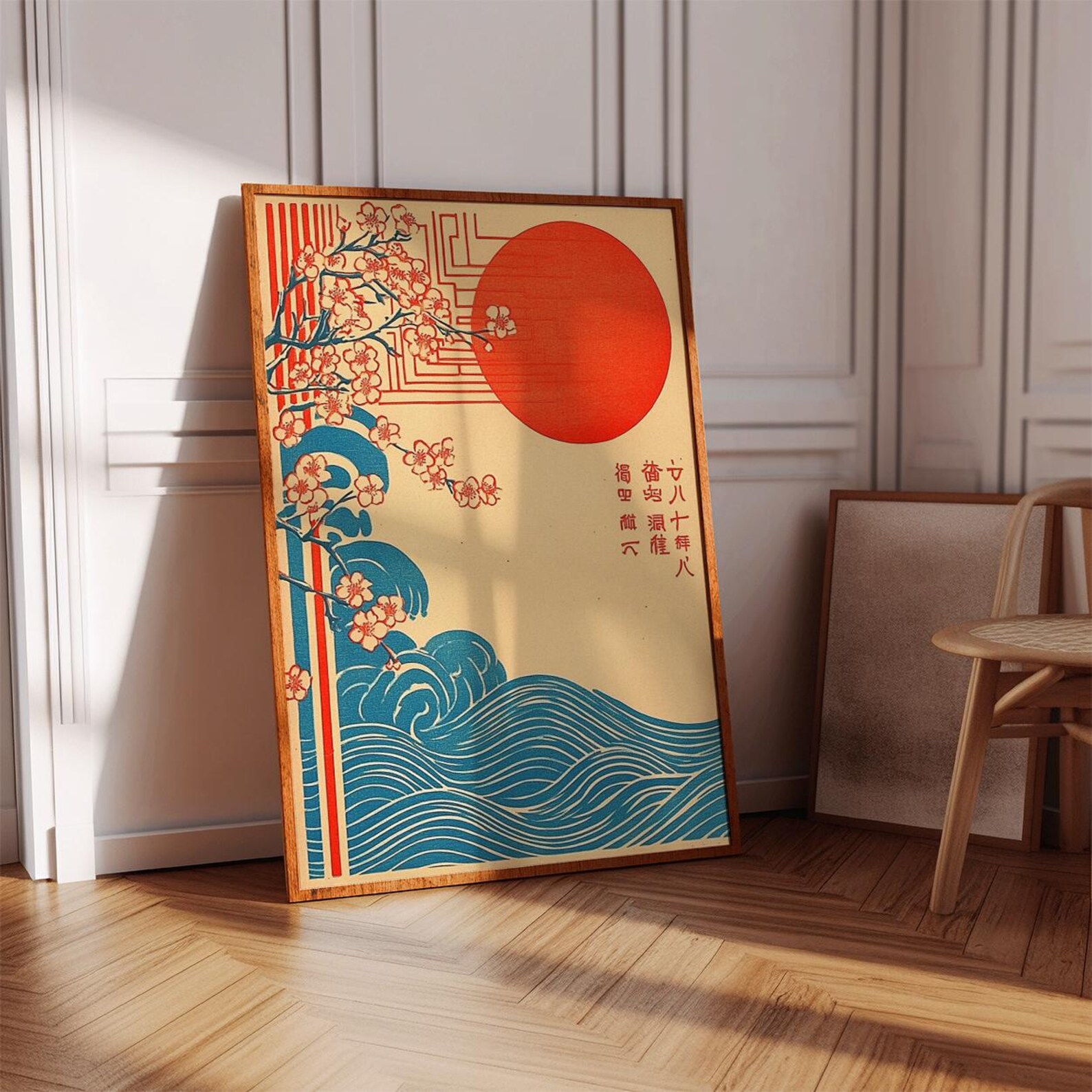 Home Fragrance Ocean Breeze - Plakat z japońską falą i sakurą